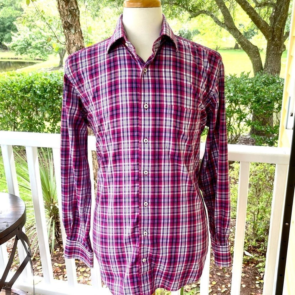 Peter Millar Pink Plaid Long Sleeve Shirt. Large - Picture 8 of 8